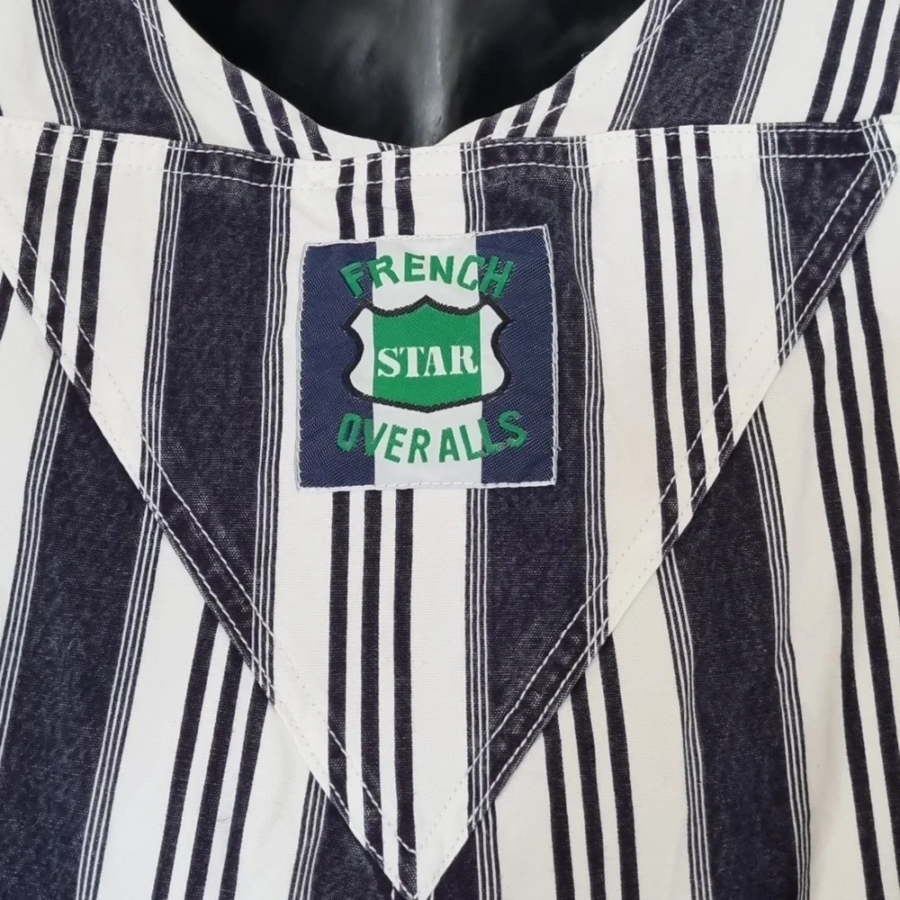 French star overalls, vintage, 90's,blue denim look & white stripes, size L - Picture 10 of 13